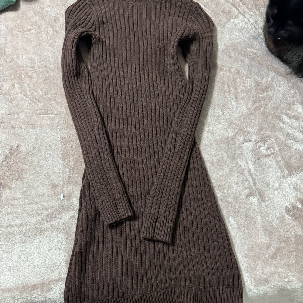 Hollister Brown Ribbed Bodycon Dress Long Sleeve Mock Neck